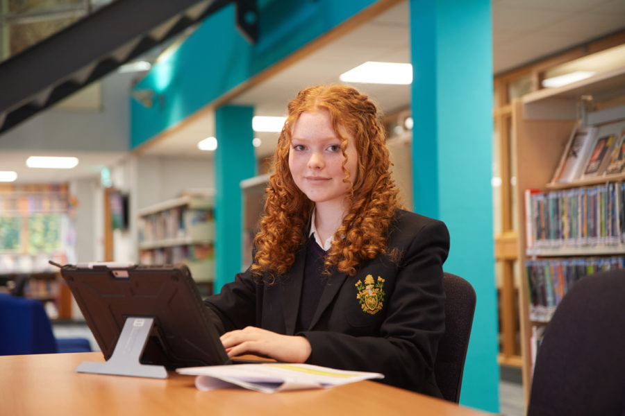 Student in library