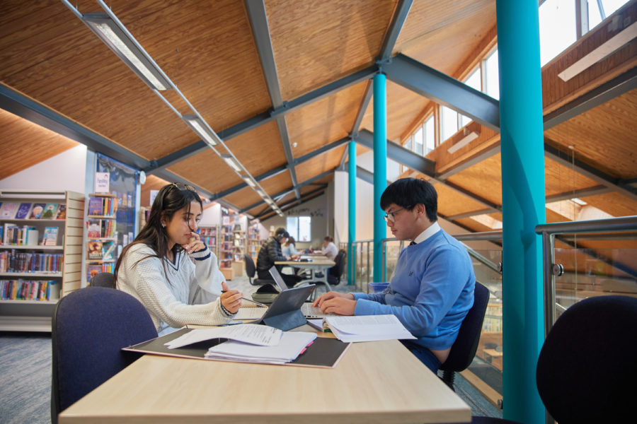 Sixth Form students studying in the library