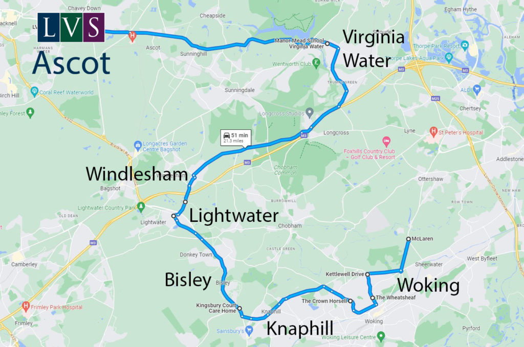 Map of Woking bus route 
