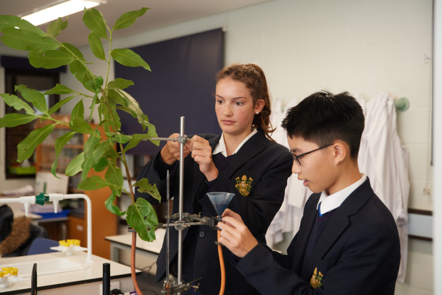 boy girl science classroom